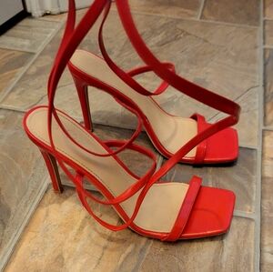 Ermonn Red High Heels. Strappy, Lace-up